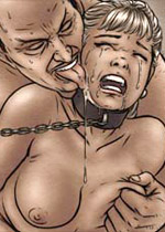 Old fat pervert whips young chained slave gir!